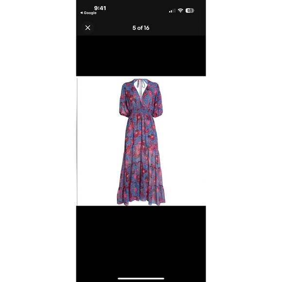 MISA Los Angeles Pippa Floral Tiered Maxi Dress Open Back Night Blooms M $375 - Picture 3 of 10